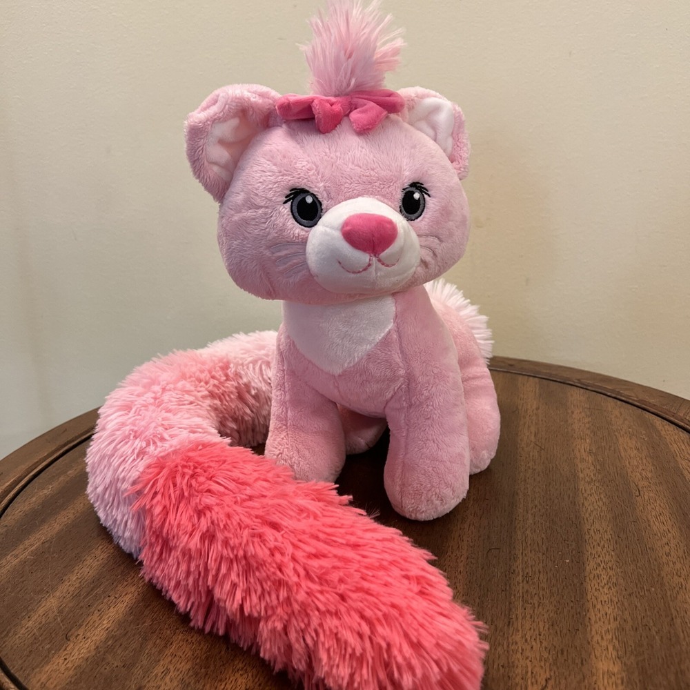 Long Tail Pink White Soft Plush Fox With Bowtie Bushie Tail